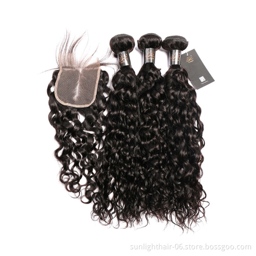 Sunlight free Part Human Water Wave And 10a Mink Hd Frontal Virgin Hair Bundles With Lace Closure